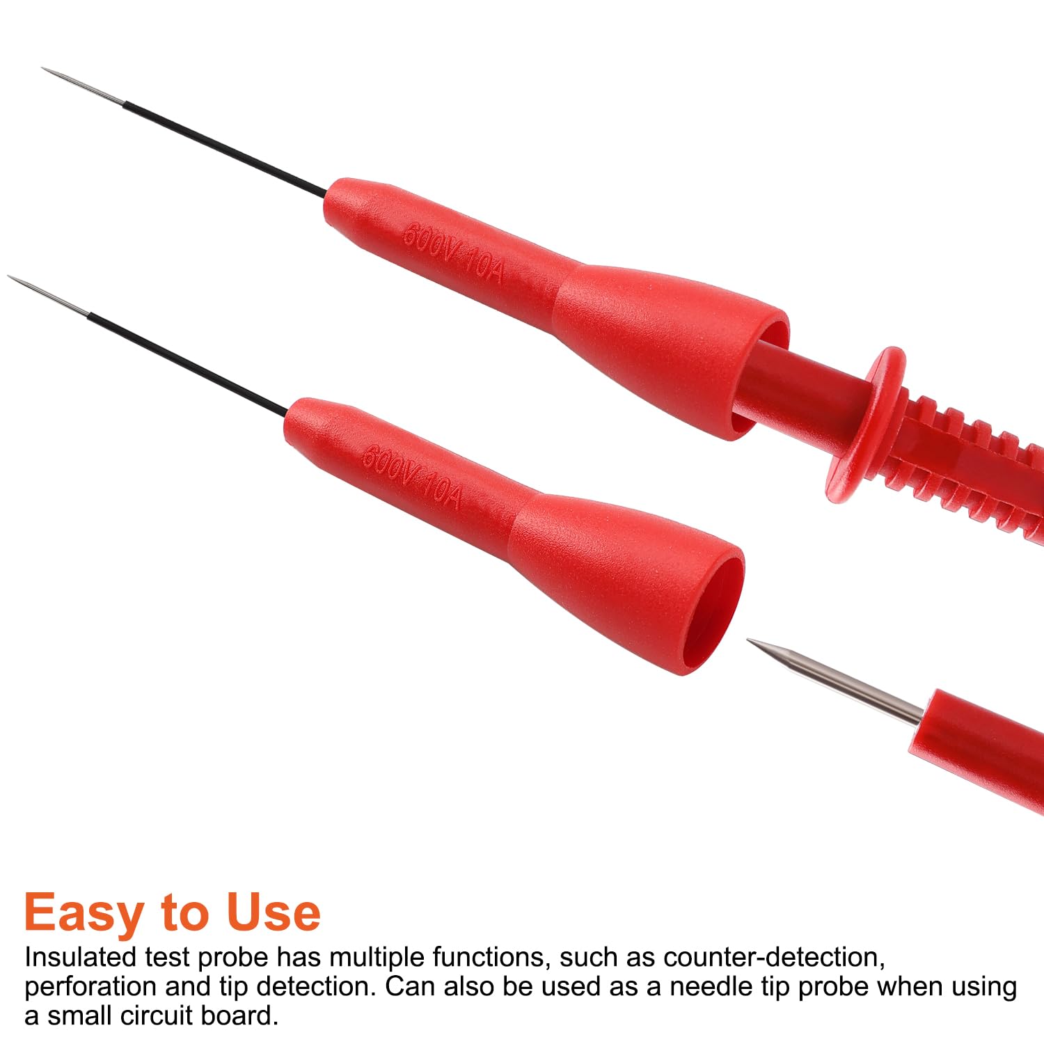 4 Sztuk 10A 600V 0.7mm Sondy Multimetru Kompatybilnych z Sondami 2mm, Pin Sondy Testowej z Tyłu, do Testowania Multimetrem, Czerwono Czarny