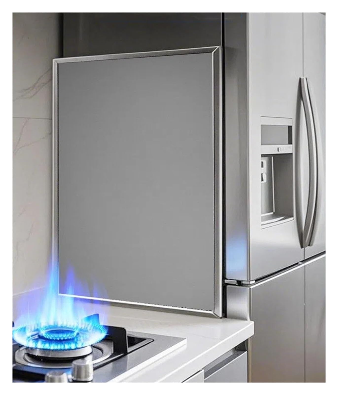 Refrigerator Insulation Board,Stainless Steel Heat Shield Mat,Fridge Heat Protector from Stove Side for Kitchen Counter/Gas Pipe(Bracket,50x60cm)
