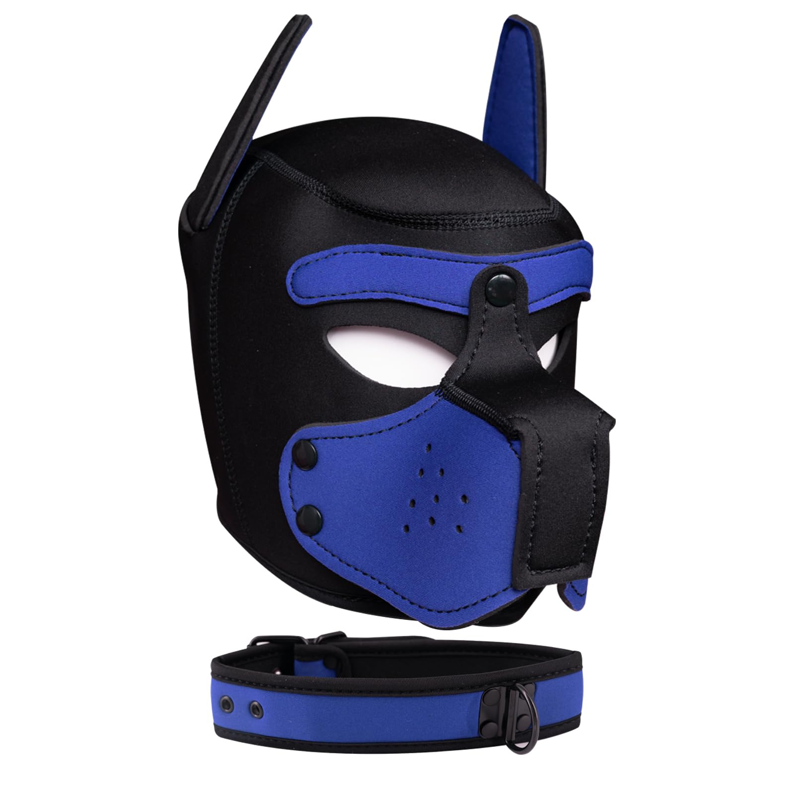 Pup Hood, Neoprene Puppy Mask with Removable Muzzle and Collar, Full Dog Face (9color) (Blue)