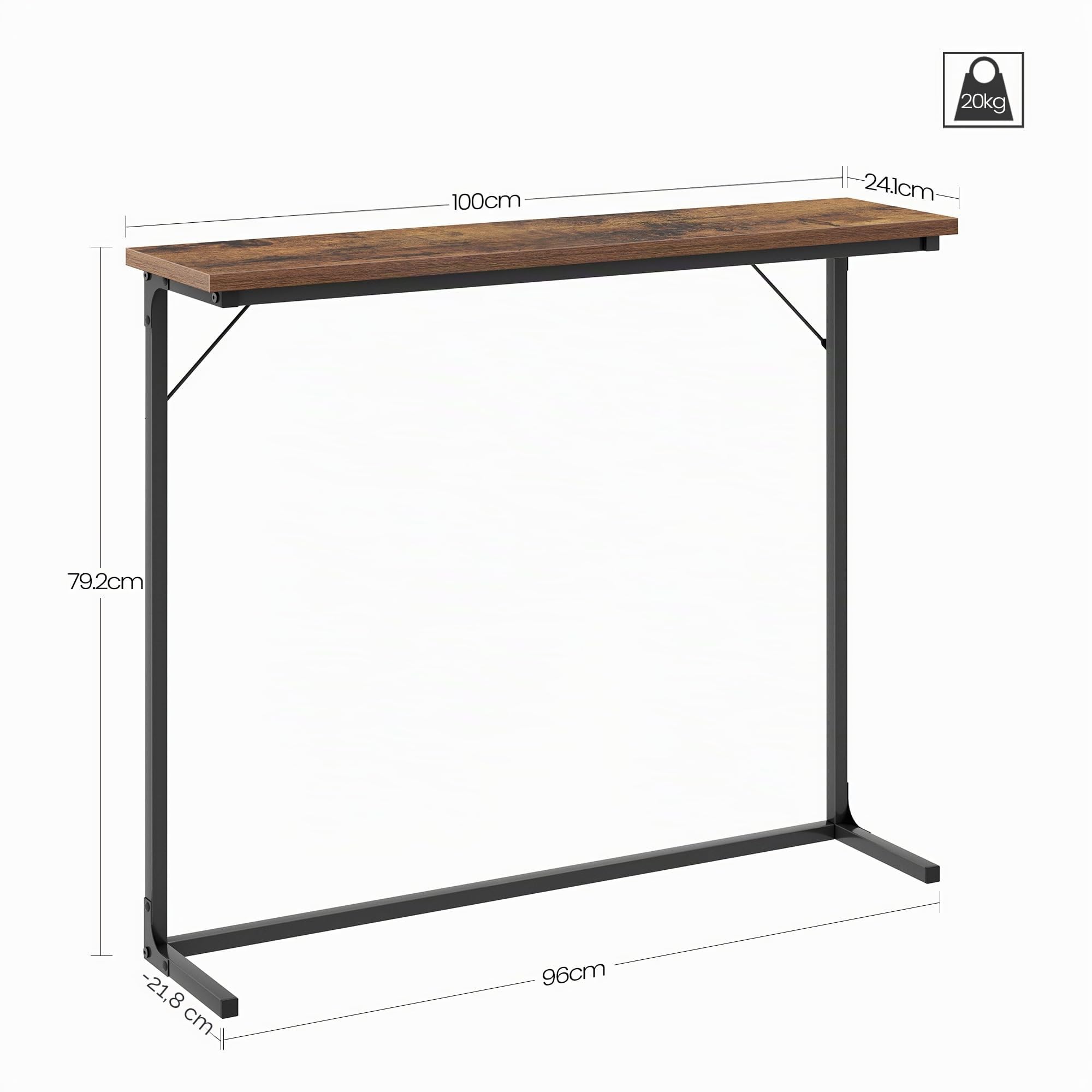 Hzuaneri Table Console, Consoles Meuble,Table de Canapé étroite, Console 24 cm de Largeur, Tables D'entrée, Bout de Canapé Fin pour Salon, 24 x 100 x 80 cm, Brun Rustique et Noir 01201BCT