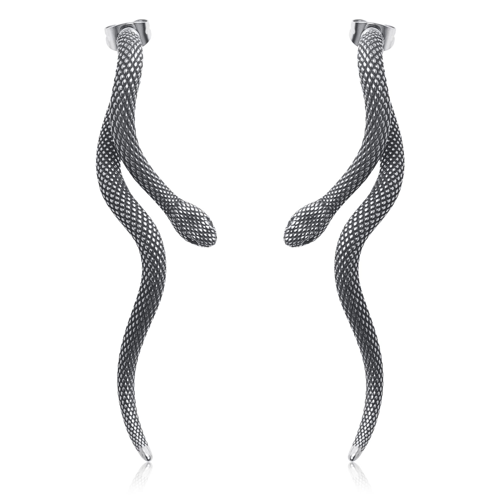 KIRTIJW Stainless Steel Snake Stud Earrings for Men Women Gothic Punk Animal Serpent Snake Earrings Dangle Jewelry