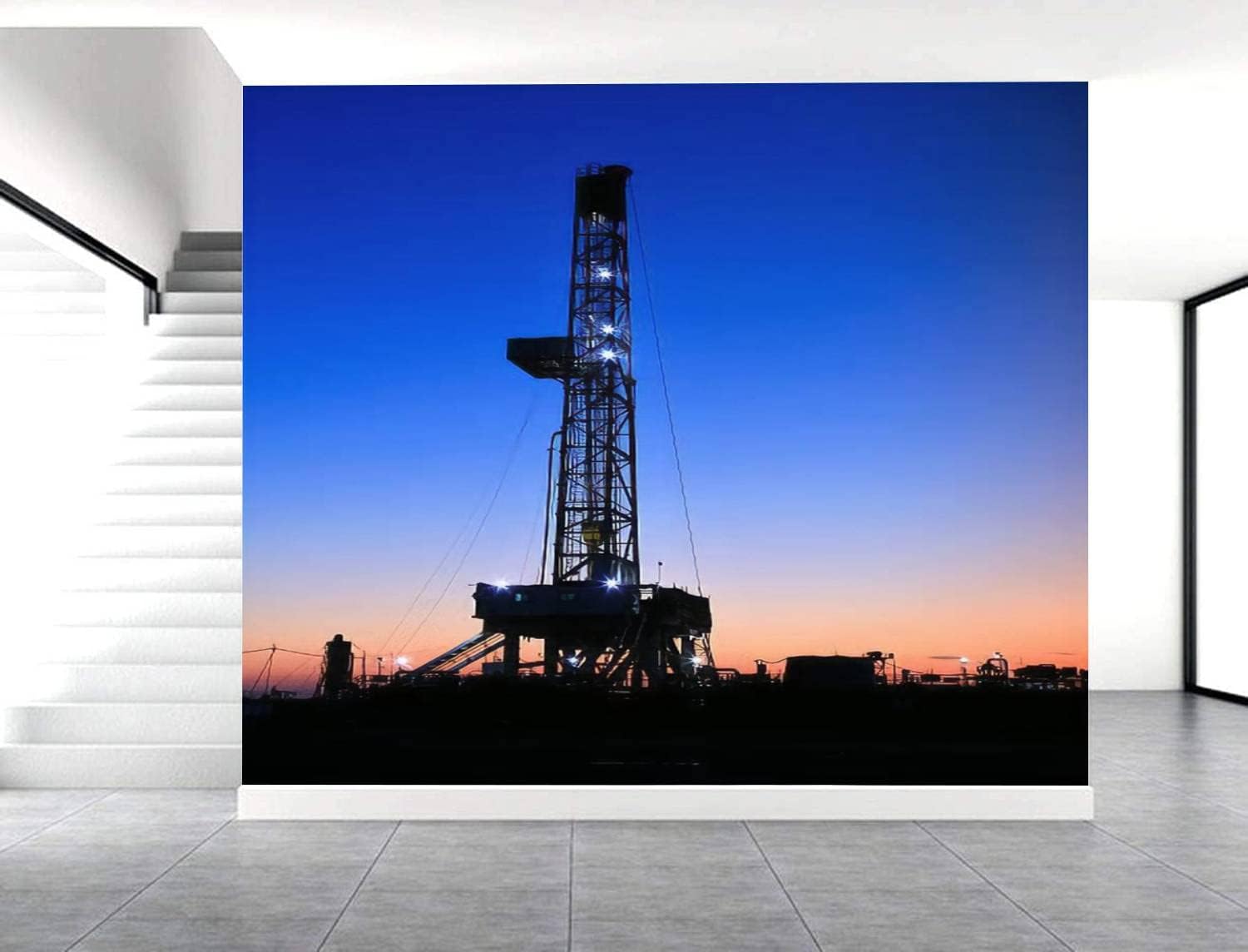 AUHOVIMGZ Modern Oilfield Derrick at Night Wallpaper Canvas Wall Murals