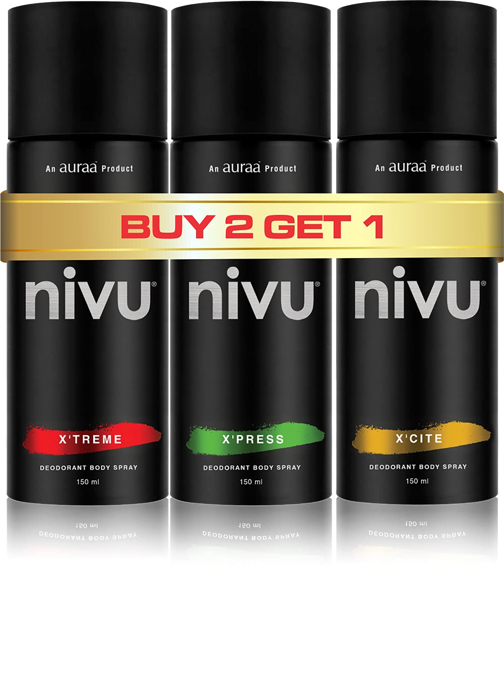Nivu Deodorant Body Spray Combo, 150ML (X'Treme & X'Press & X'Cite, Pack of 3)