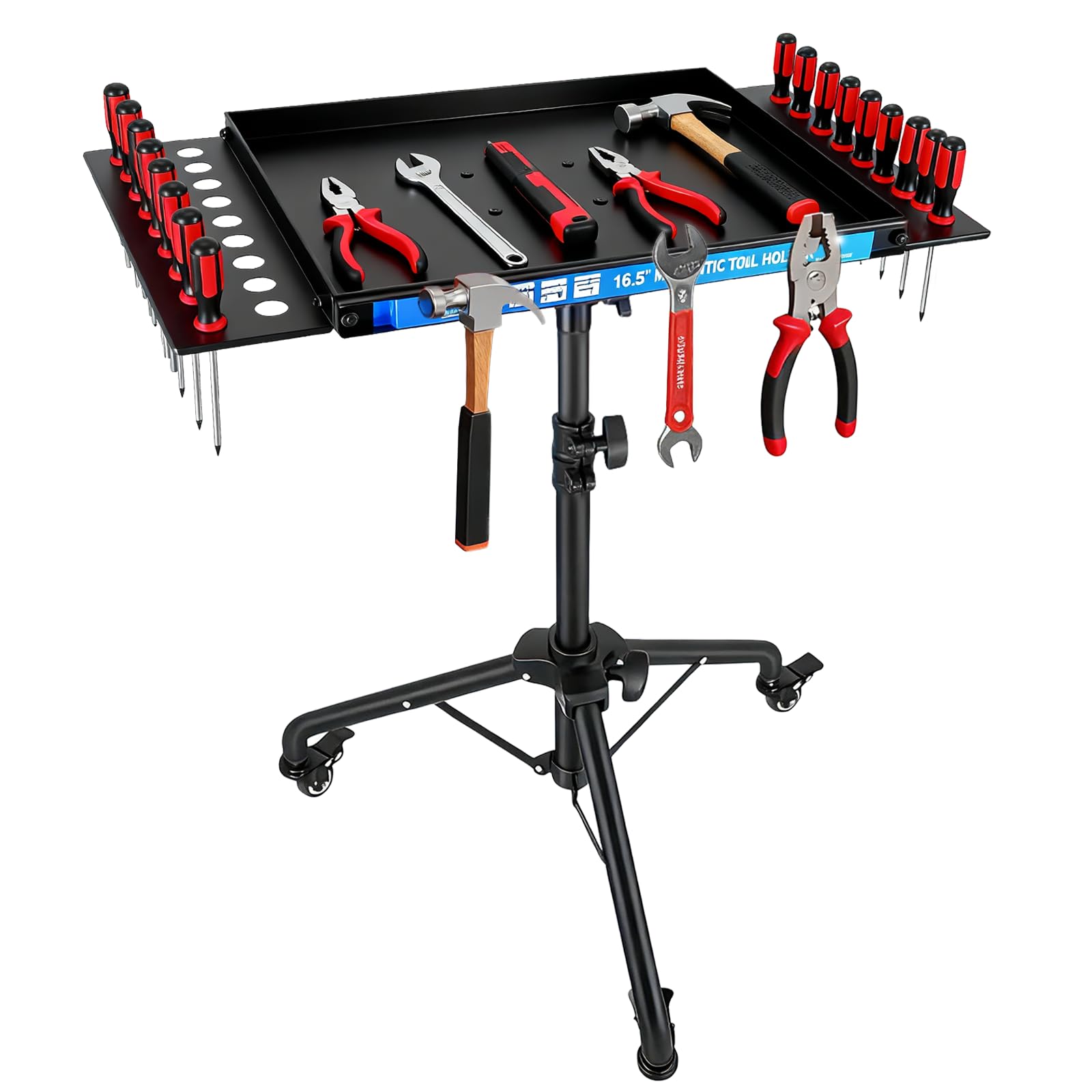 Mobile Werkbank mit Rollen, Höhenverstellbarer Werktisch mit Magnetstreifen, multifunktionale Arbeitstisch für die Garage, Reparatur Werkstatt Haushalt DIY