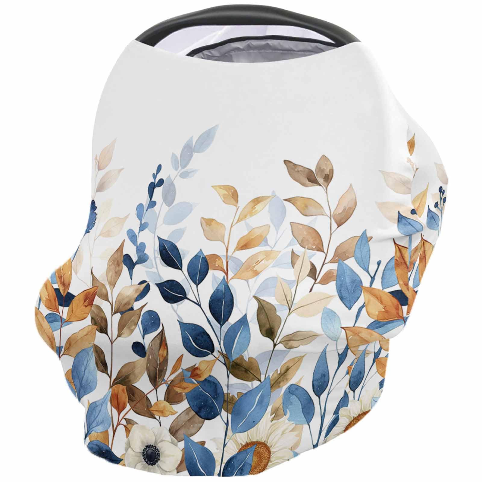 Nursing Cover for Breastfeeding Scarf, Fall Eucalyptus Leaves White Sunflower Baby Car Covers Super Soft Multi Use for Canopy Shopping Cart Cover Blanket Stroller Cover
