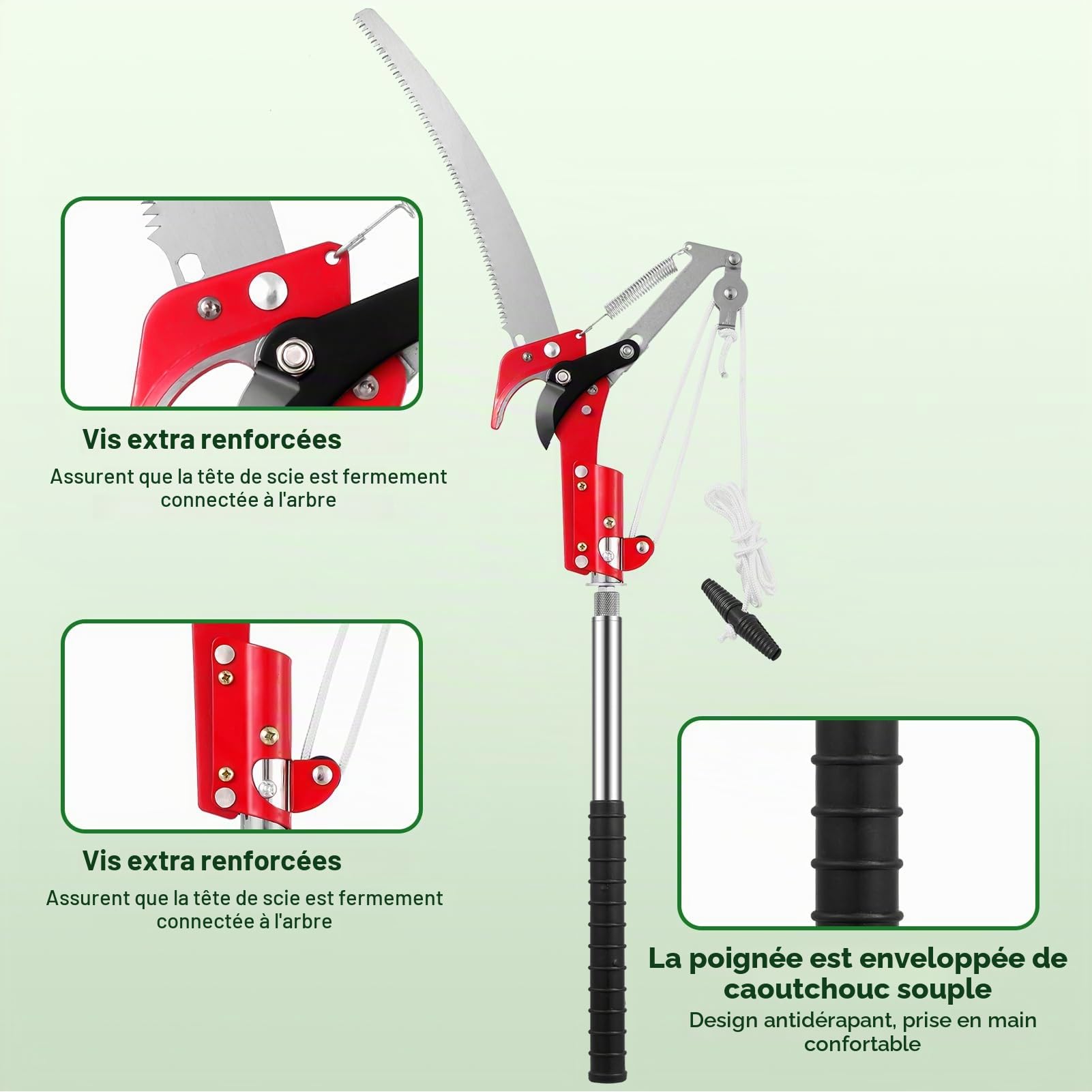 Coupe Branche Telescopique, 0.8m-4.26m Scie à élaguer Télescopique, Elagueuse sur Perche pour Tailler Les Paumes et Arbustes (10 Tiges d'épissure+3 Lames)