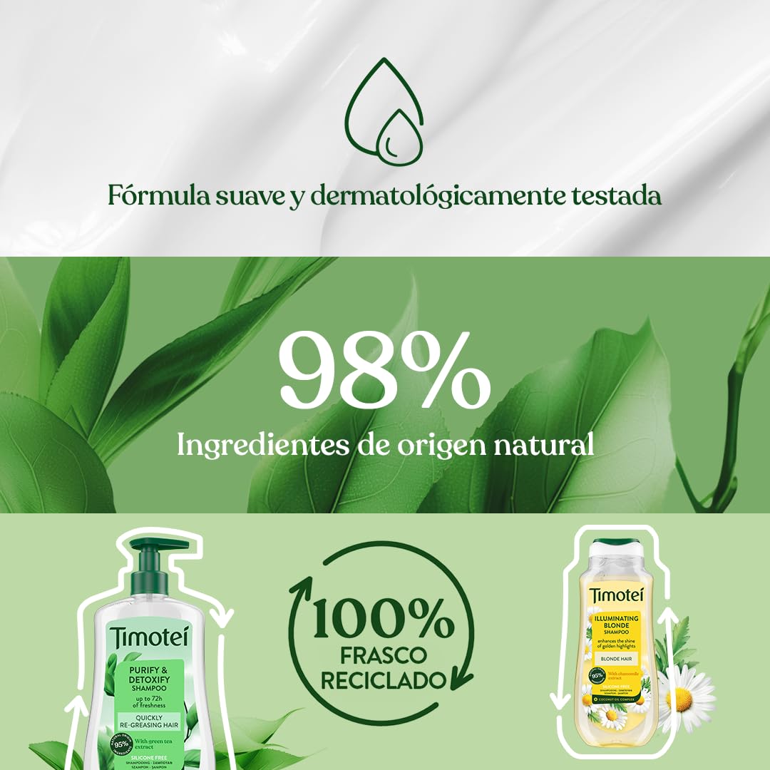 Timotei Champú 2 en 1 Cuidado Suave 300ml| Cabello 3 Veces Más Suave | Con Aceite de Coco | Limpia y Desenreda — view 6