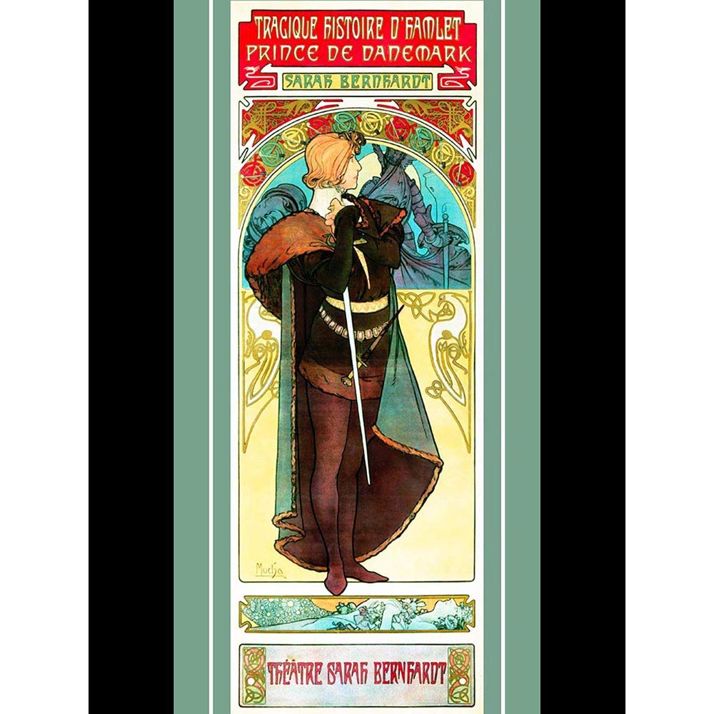 Wee Blue Coo Vintage Mucha Hamlet Nouveau Shakespeare Illustration Art Print Poster Wall Decor 12X16 Inch