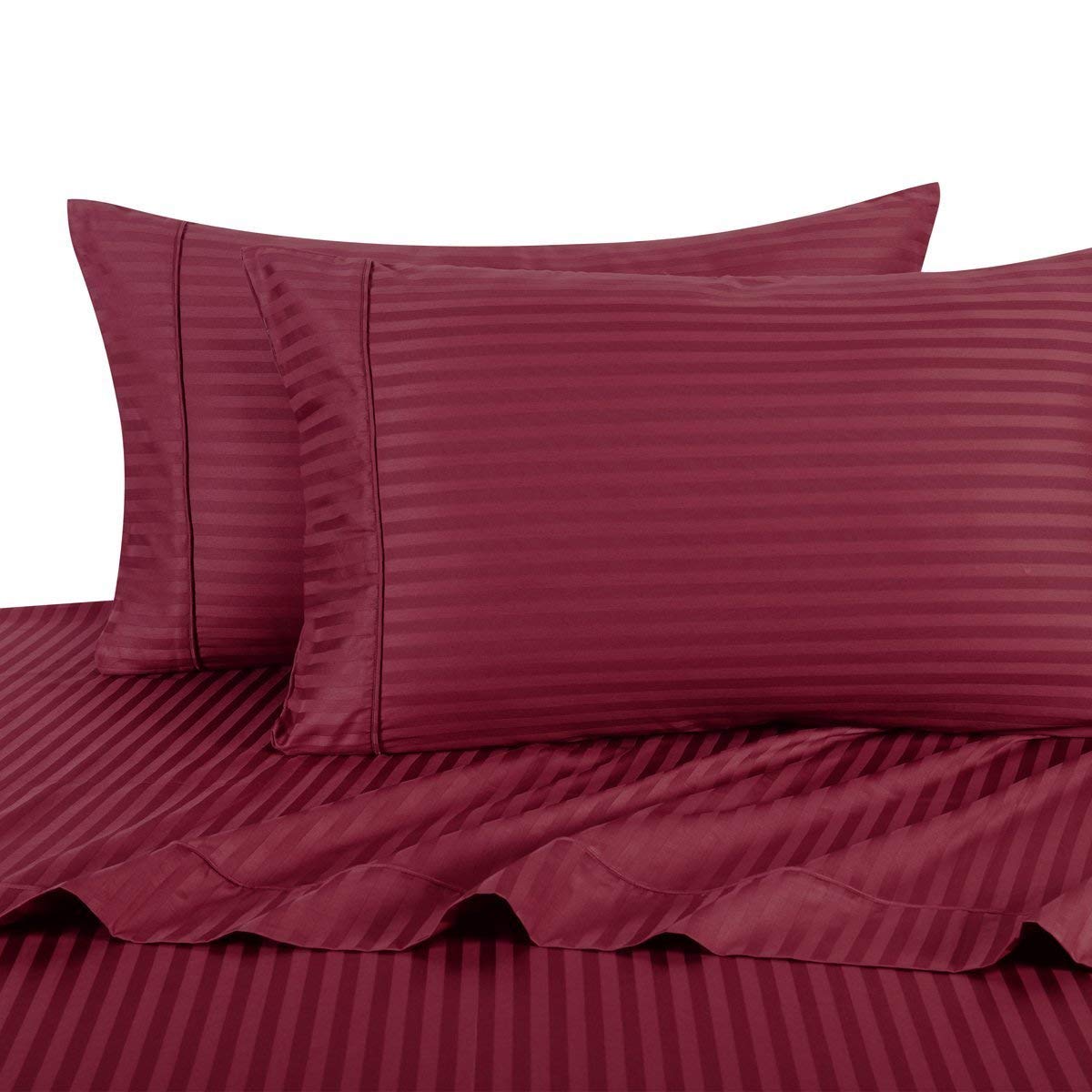 Abripedic Full Size Sheets, Burgundy, 100% Cotton Sheets, Deep Pocket, Cool Cotton Sateen, Smooth Striped Pattern Weaved Bed Sheets