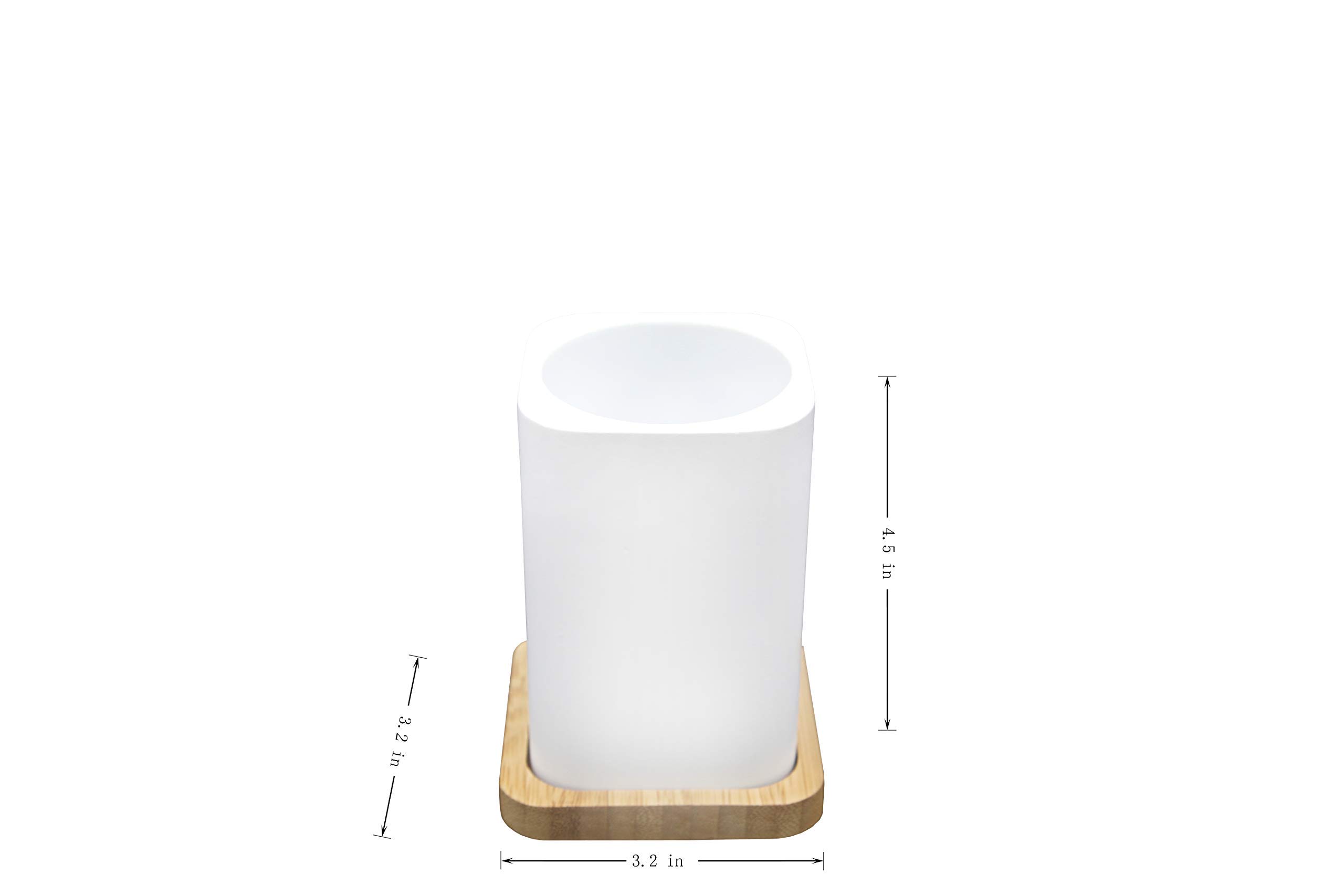 Marina Decoration Set di 4 accessori da bagno di lusso in stile moderno con dispenser per sapone liquido, lozione, pompa, portaspazzolino, bicchiere, portasapone, stile alfa moderno in resina di bambù