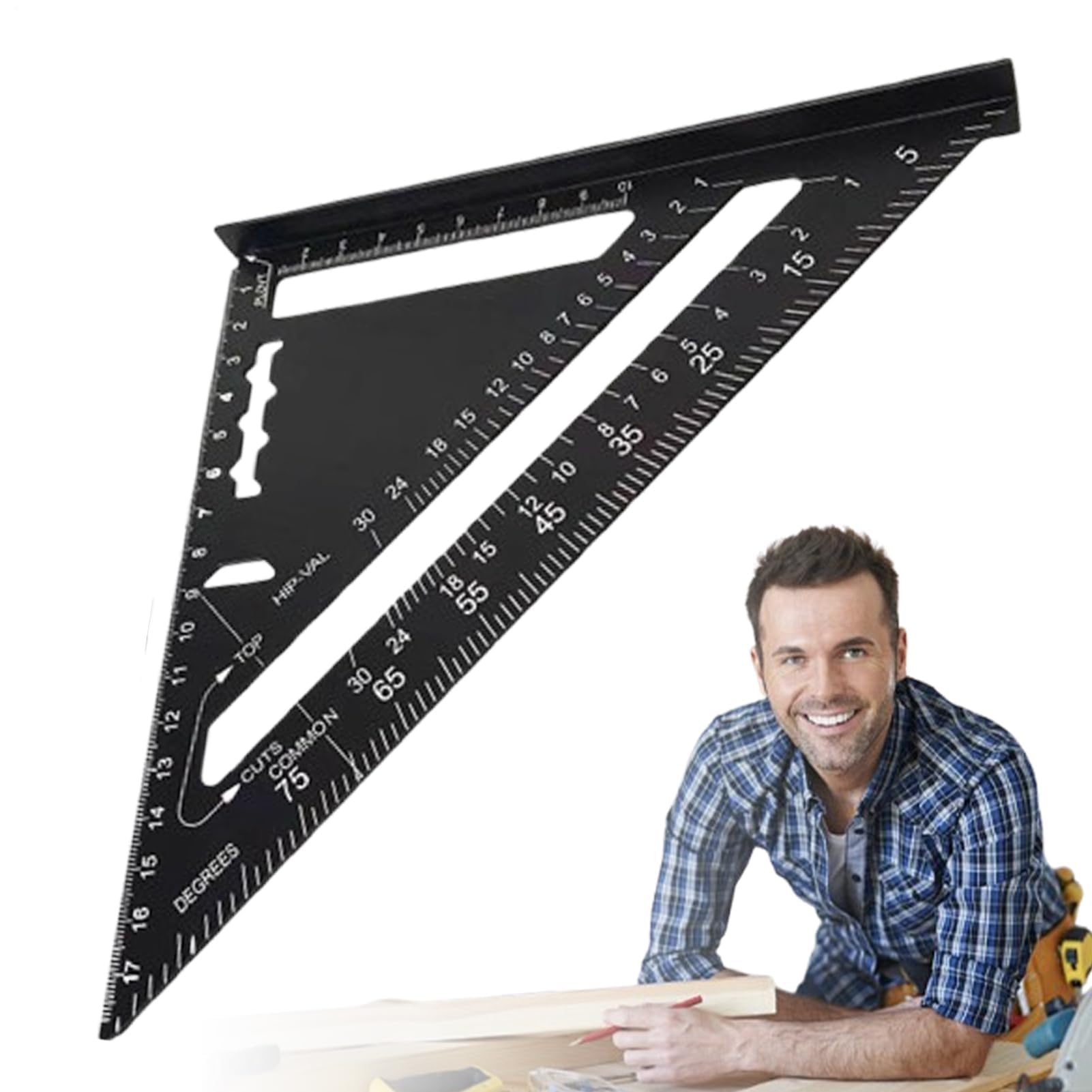 MRKU Squadra da Carpentiere con Righello Triangolare - Strumento in Alluminio per carpentieri e tetti - Misura metrica
