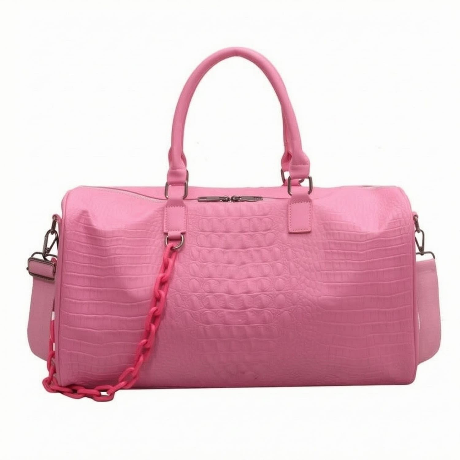 URJIX™ Detachable Shoulder Strap Crocodile Embossed Pink PU Leather | Carry Options Storage PU Leather Pink-image-22