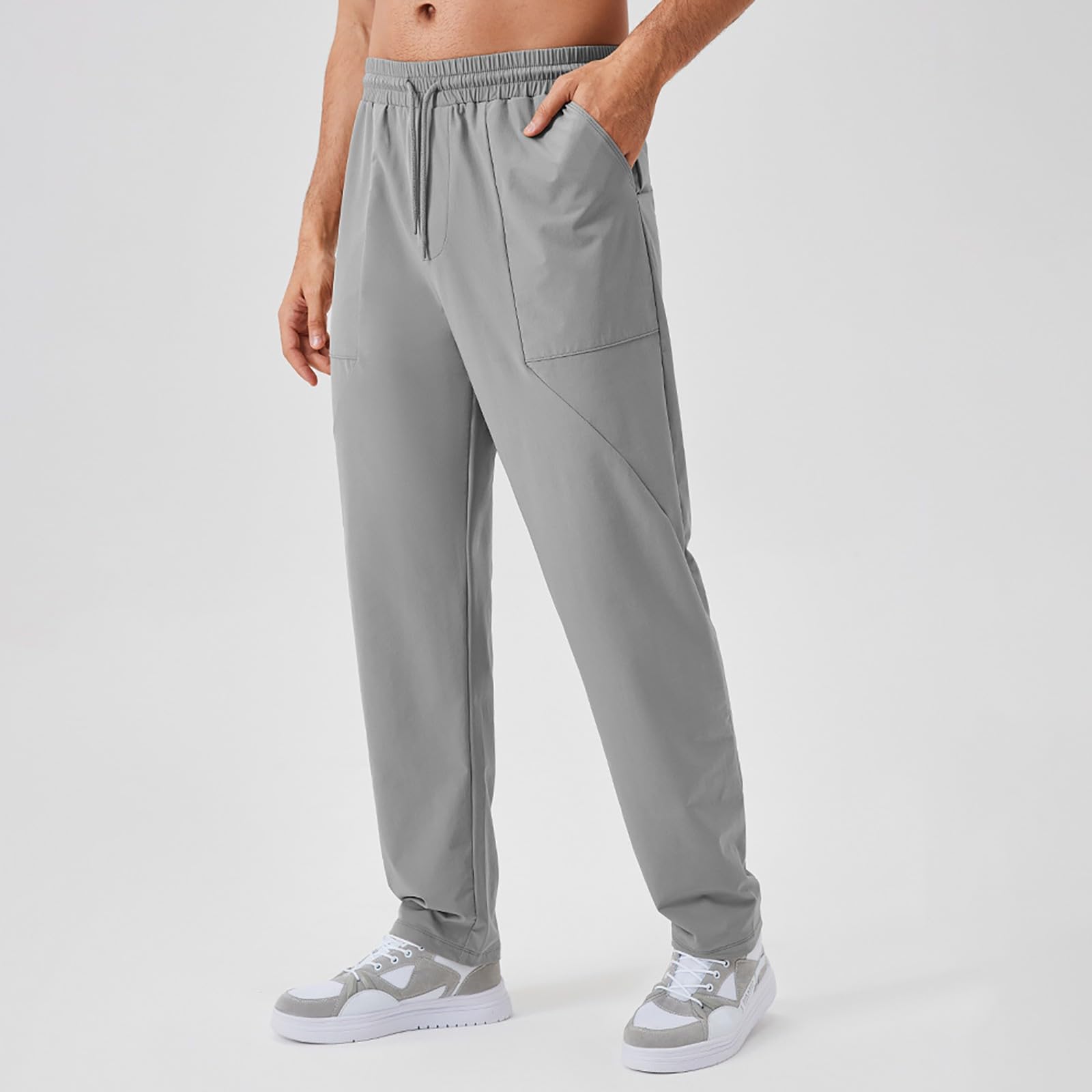 Pantaloni sportivi da uomo lunghi e dritti, con elastico in vita, leggeri