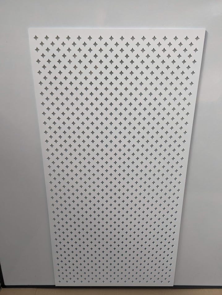 Wooden mesh laser cut in 3mm thick mdf decorative panel for radiator covers, partition walls and home made cabinets (various sizes) Stellar pattern (ST2). Made in the UK (Primed white, 1200mm x 620mm)
