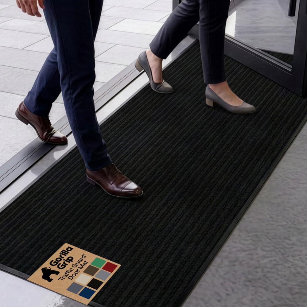 GORILLA GRIP Traffic Guard Indoor Outdoor Heavy Duty Door Mat, 59x24 Black