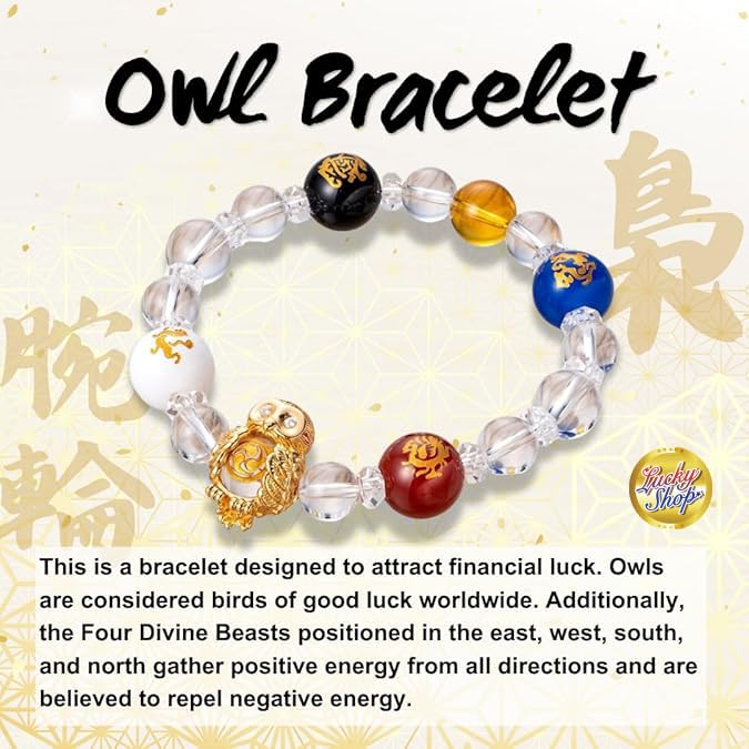 MADE IN JAPAN owl good luck for women men feng shui bracelet guardian deities 6-8 inches good luck charm crystal bracelet for women men unisex2