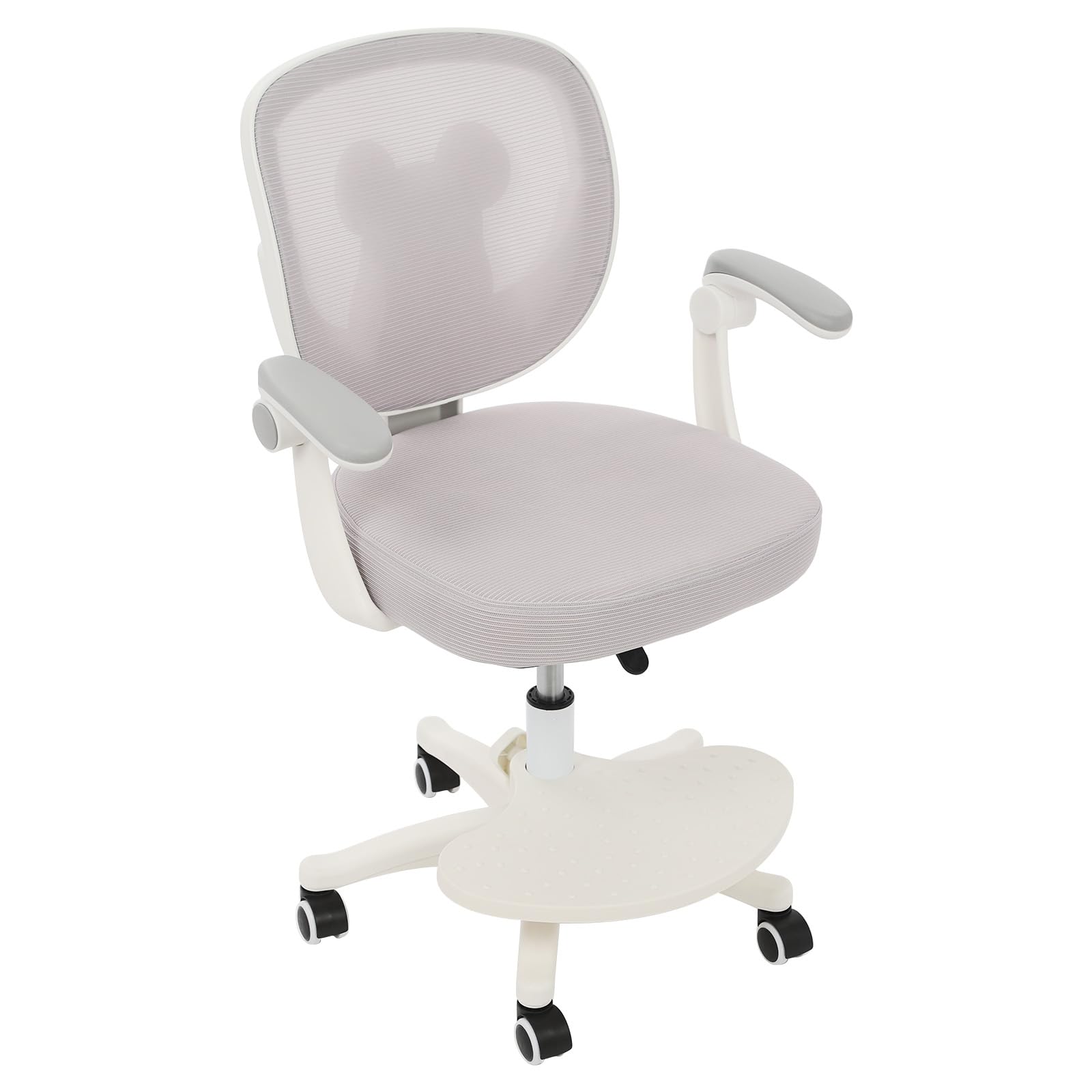 SanBouSi Silla de escritorio ergonómica para niños, giratoria 360°, altura regulable, con reposabrazos y reposapiés, para adolescentes y niñas, color gris