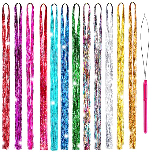 Hair Extension Tinsel Kit Strands With Tool 47 Inch 12 Colors 2100 Strands,Fairy Colourful Hair Extensions Glitter Shiny Silk Tinsel,Wedding Birthday Party Sparkling Hair Accessories for Women Girls Hair Extension Tinsel Kit Strands With Tool 47 Inch 12 Colors 2100 Strands,Fairy Colourful Hair Extensions Glitter Shiny Silk Tinsel,Wedding Birthday Party Sparkling Hair Accessories for Women Girls