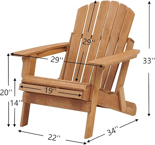 Miniatura 2 de Oversized Wooden Folding Adirondack Chair, Pre-Assembled Backrest & Seat, Solid Hemlock Outdoor Patio Chair for Garden, Backyard, Porch &