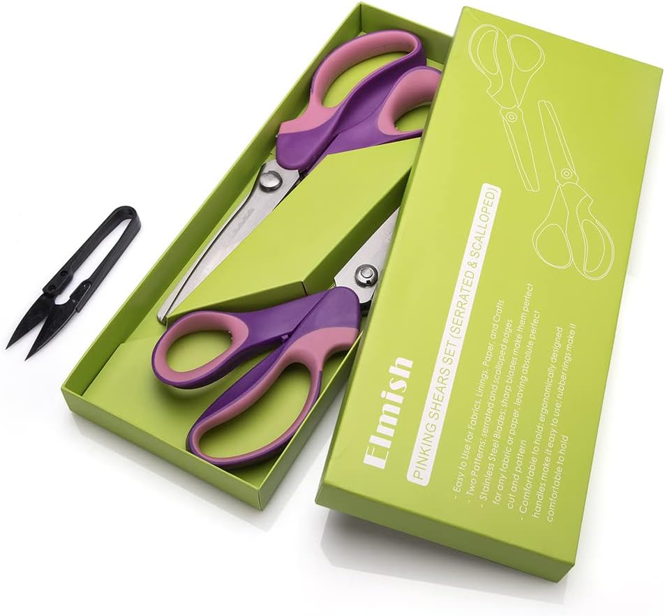 Pinking Shears Set (Pack of 2 PCS, Serrated & Scalloped Edges) by
