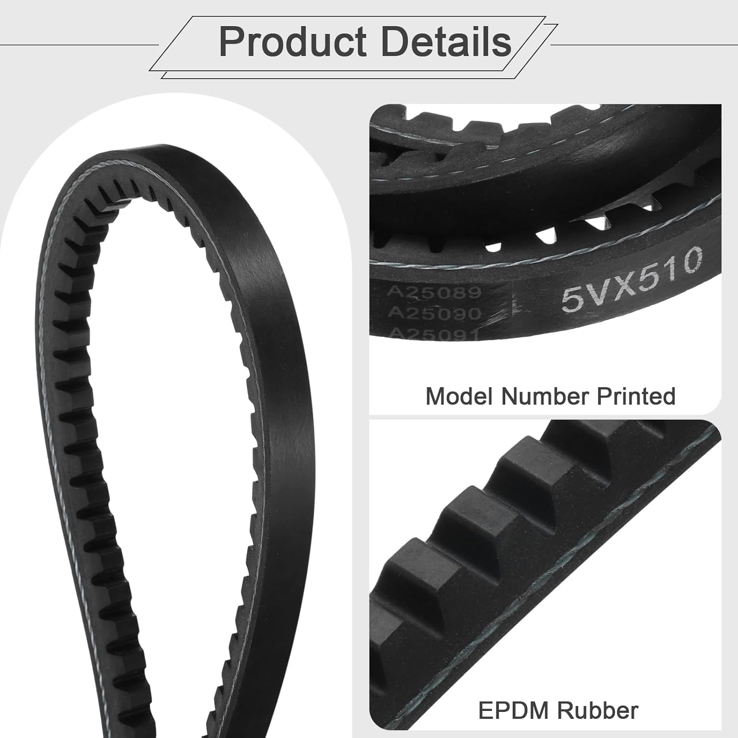 uxcell 5VX510 EPDM V-Belt, 5VX Section Raw Edge Cogged Industrial Rubber V Belt 0.62" Width x 51" Outer Circumference