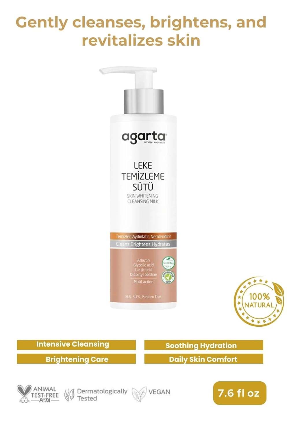 Gentle Cleansing Milk – Botanical Face Cleanser with Lactic & Glycolic Acids, Vegan Clean Formula – 7.6 fl oz - Image 2