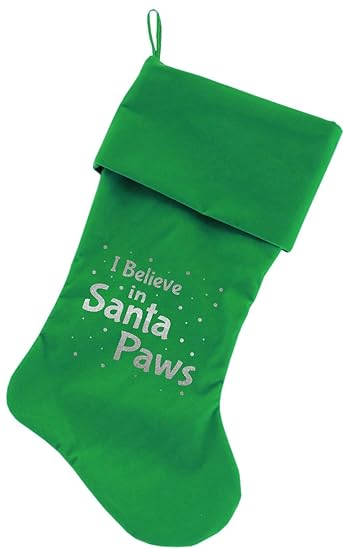 Mirage Pet Products Santa Paws Screen Print Velvet Christmas Stocking, Size 18, Green