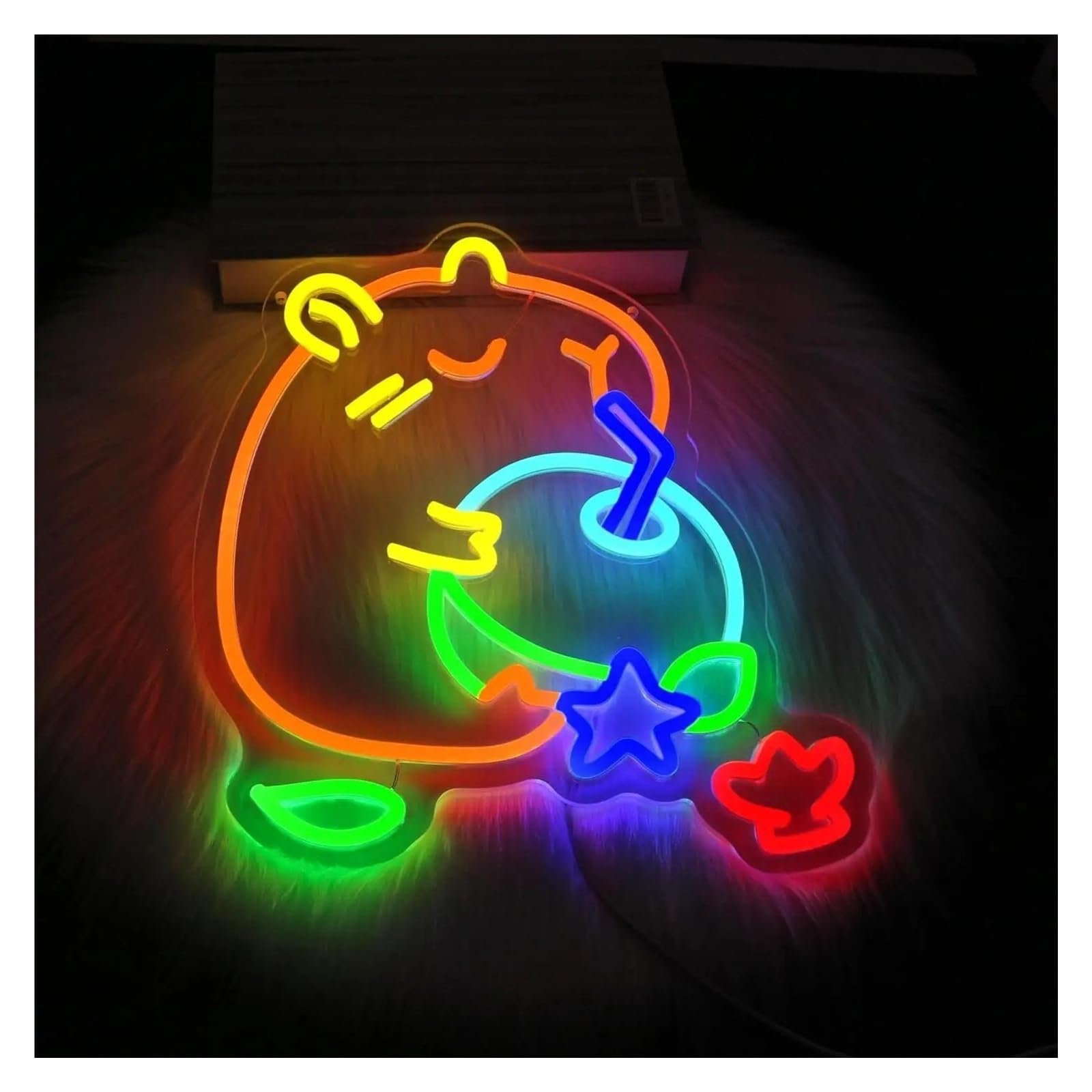 XENITE Hanging Art Neon Signs Capybara Neon Sign Bedroom Ambient Lighting, Children's Room LED Wall Decorations, Girly Classroom-Style Nursery 43x45.2cm