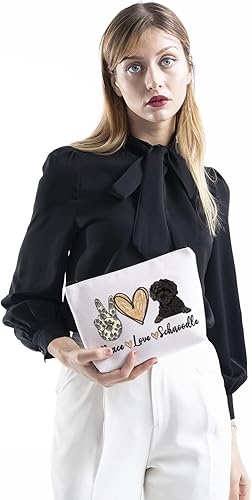 Miniatura 4 de Schnoodle Mama Gift Peace Love Schnoodle - Bolsa de maquillaje con temática de cachorros para amantes de los perros, Beige, Plschnoodle