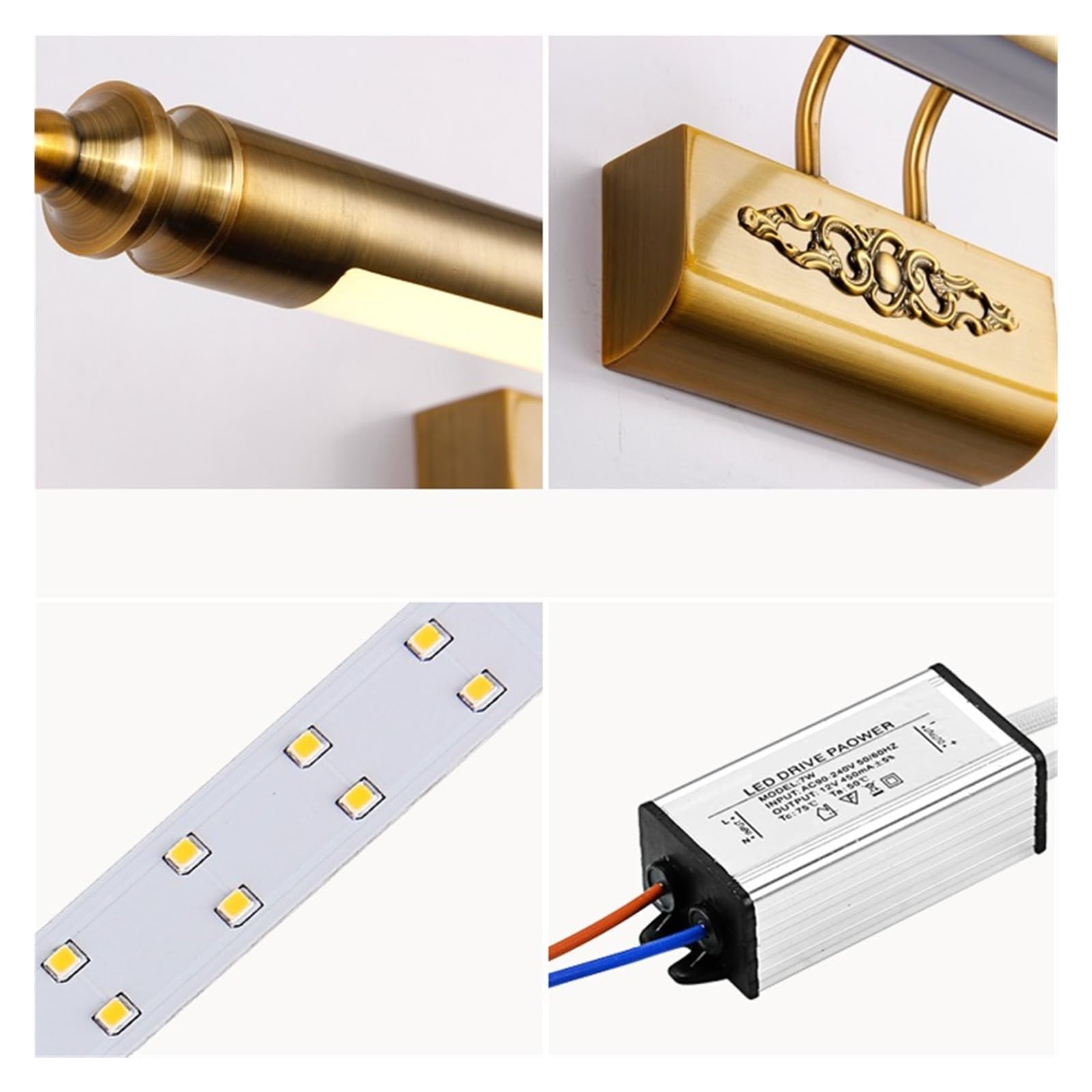 Wodoodporna Retro Łazienka Lustro Szafka Z Lampą Oświetlenie Próżności Led Kinkiet Oprawa Oświetleniowa Nowoczesna Domowa Stabilne OśWietlenie(Warm White (2700-3500K),50cm)