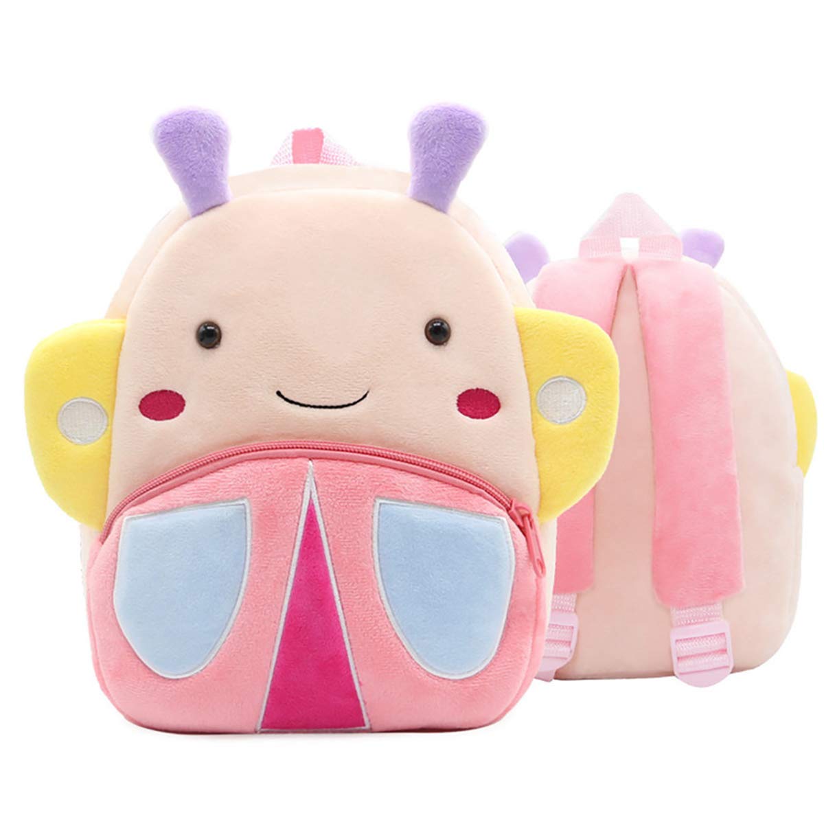 KISSOURBABY Cute Kids Toddler Backpack Plush Toy Backpack Snack Travel Bag Pre-School Bags for Girls 2-4Years(Butterfly)