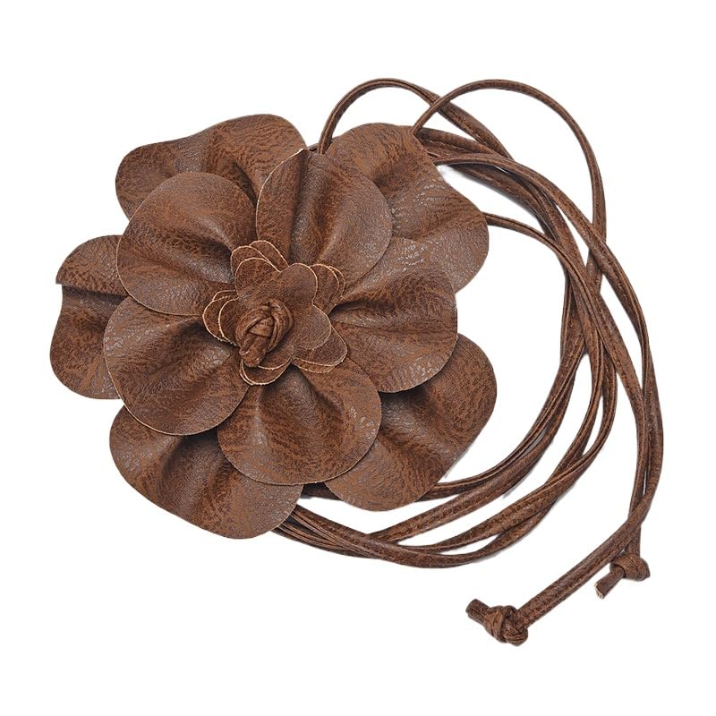 YKAFADE Damen Blumen Gürtel - Hüftgürtel Wickelgürtel Leder Look mit extravaganter Blume Verstellbarer PU Leder Gürtel Taillengürtel...