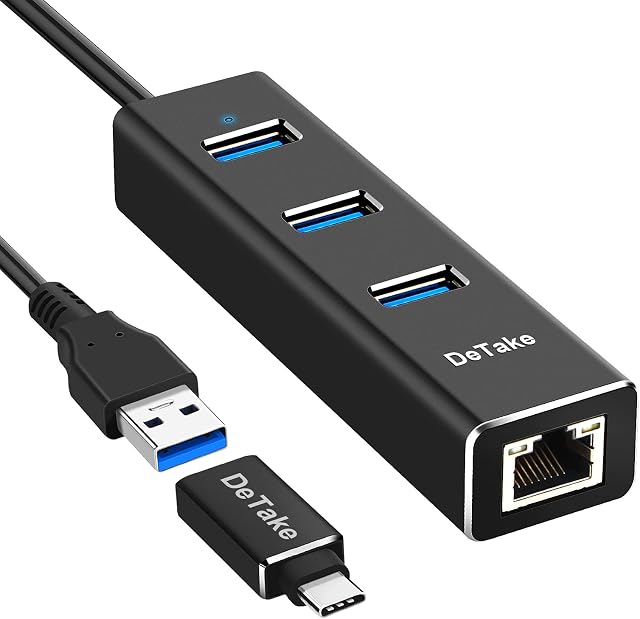 USB to Ethernet Adapter, Aluminum USB HUB 3.0 with 3 USB Ports and RJ45 Gigabit Network LAN Port, USB HUB with Type C Adapter for Windows 7/8/8.1/10, Linux, Mac OS X, Vista, Chromebook, PC, etc