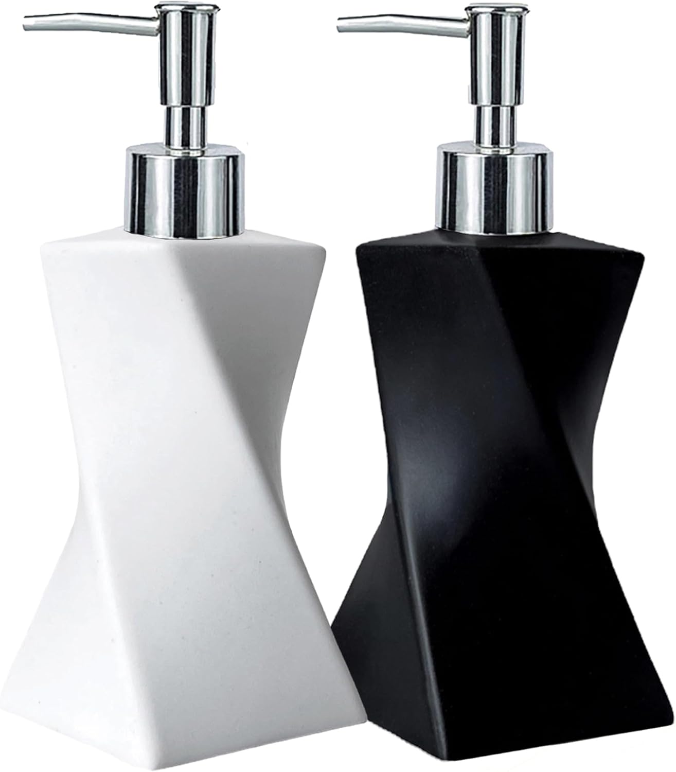 2 Pack Modern White & Black Soap Dispenser Set for Bathroom, 8.5oz