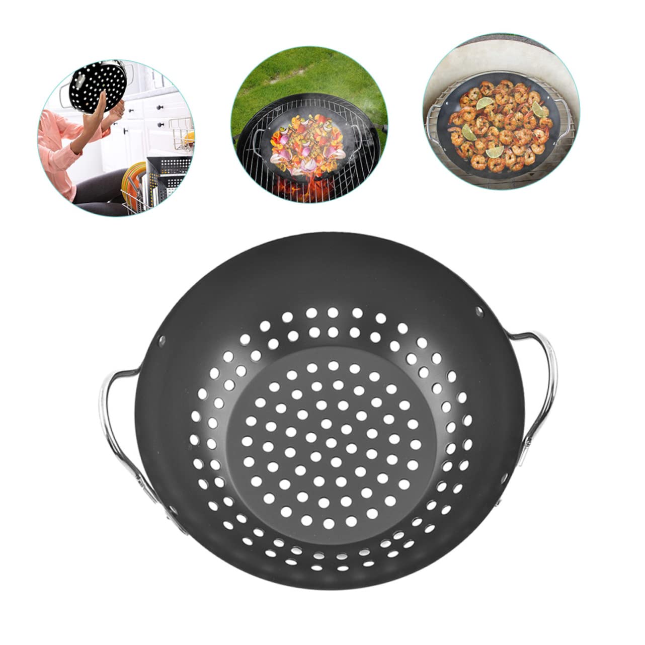 ibasenice Cestello Antiaderente per Verdure e Griglia Professionale per Barbecue da Giardino, Vassoio Doppia Impugnatura Resistente e Facile da Pulire per Uso Esterno e Domestico