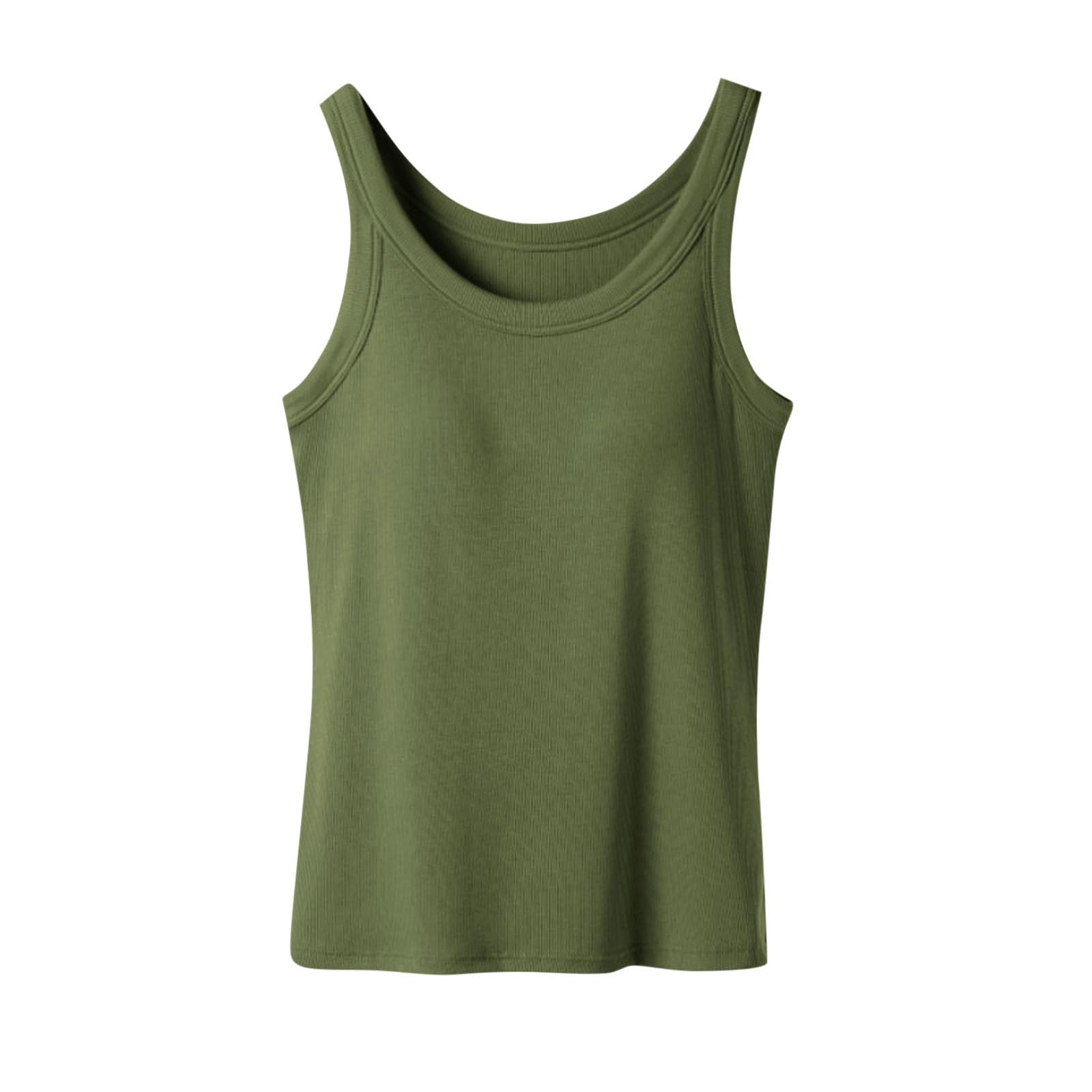 Tank with Built in Bra for Women Sleeveless Cotton Fitted Tank Top Slim Fit Scoop Neck Ribbed Knit