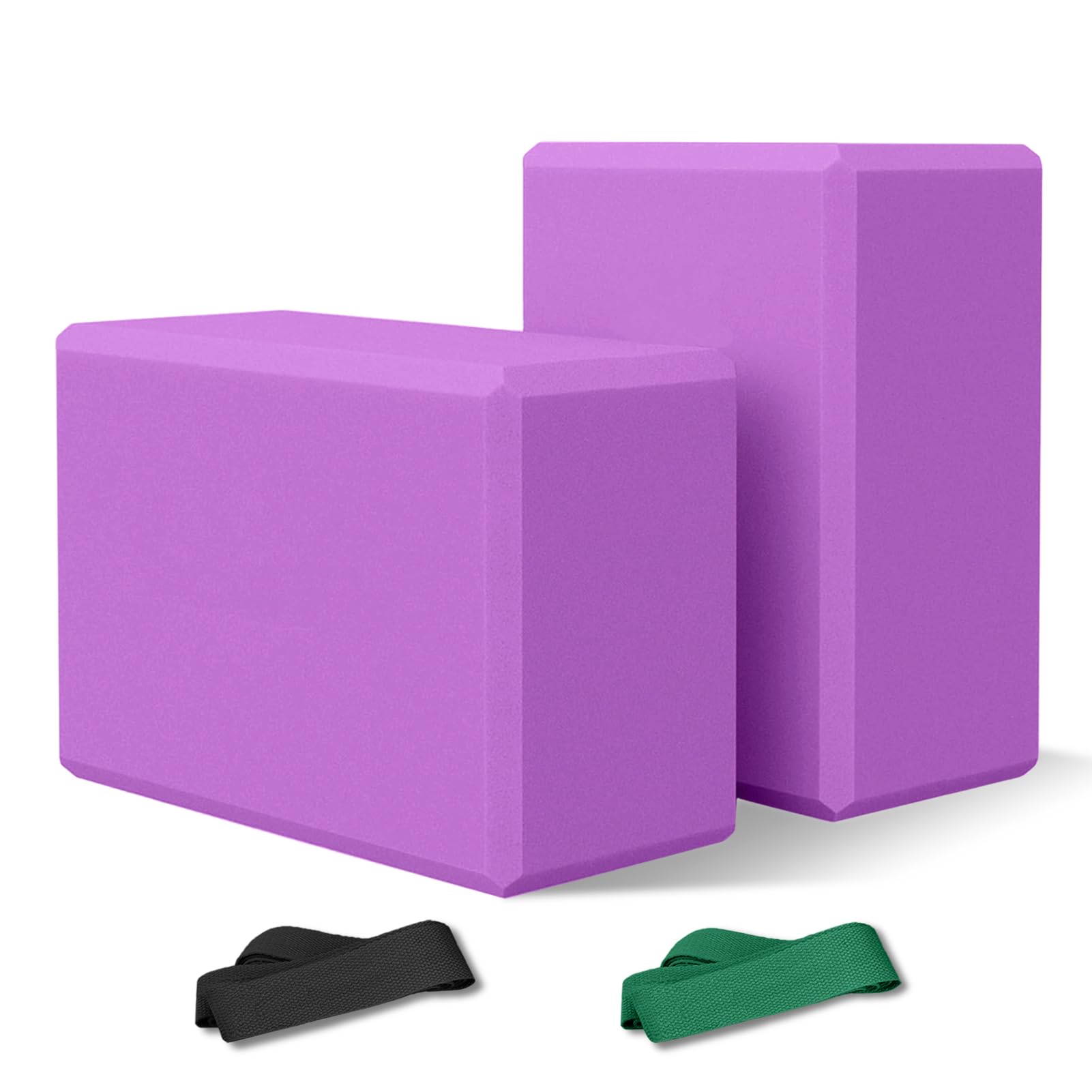Set di 2 blocchi per yoga e cinghie da yoga, morbidi e antiscivolo, 22,7 x 10,2 x 10,2 cm, 10 anelli per yoga, meditazione, equilibrio, pilates, stretching e posizioni profonde (viola)