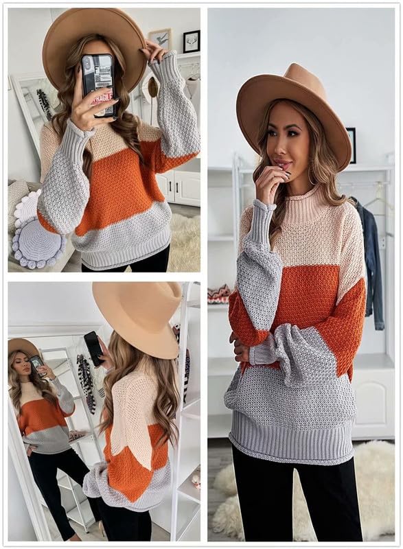 Image of Dokotoo Womens 2025 Winter Fall Solid Turtleneck High Neck Balloon Long Sleeve Sweaters Pullover Outerwear