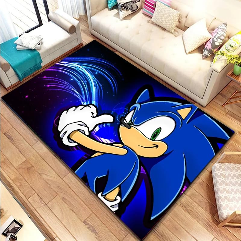 Dibujos Animados S-Sonic-C Hedgehog Print Alfombra De Área Grande Adecuada Para El Hogar Sala De Estar Dormitorio Sofá Decoración Piso Alfombra Antideslizante Para Niños Regalo 90X150Cm