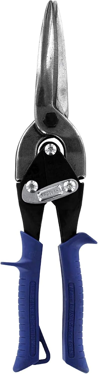 MIDWEST Power Cutters Long Cut Snip - Straight Cut Regular Tin Cutting Shears with Forged Blade & KUSH'N-POWER Comfort Grips - MWT-6716A