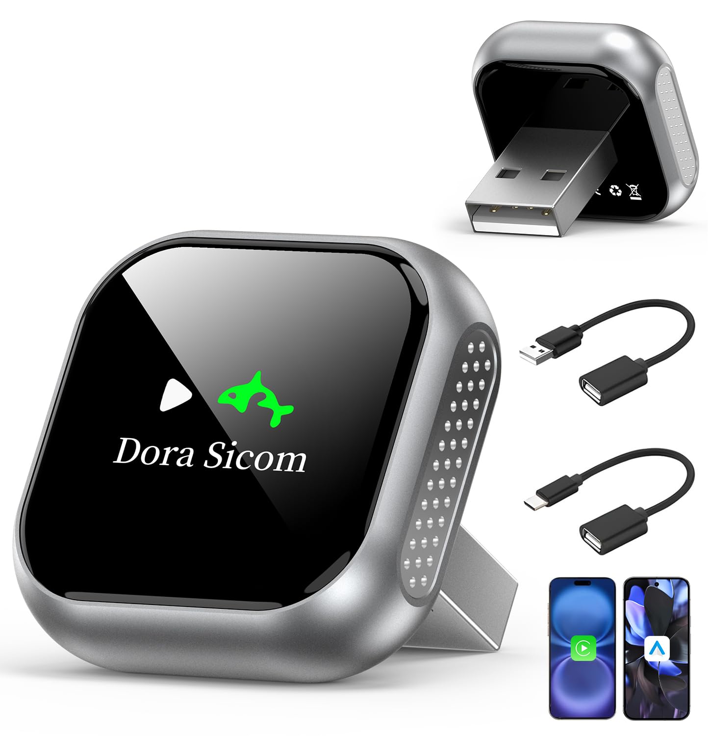 Dora Sicom [2026 update] Wireless CarPlay Adapter, Adattatore Wireless Android Auto,2 in 1，Adattatore CarPlay Adapter, Car Play per Auto,Plug & Play, USB&C, 5Ghz，compatibile con veicoli dal 2016