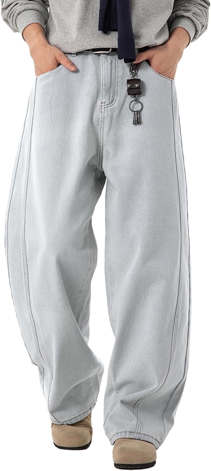 Men's Baggy Hip Hop Jeans Y2k Wide Leg Skater Denim Pants Casual Oversized Straight Leg Trousers Streetwear