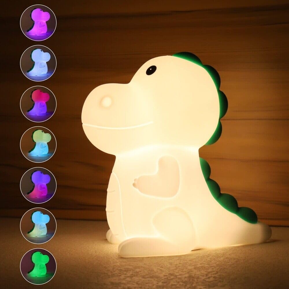 LED Silicone Night Light,Rechargeable Dinosaurs Toys Touch Dimmable Lamp, Kids Bedroom Decor White [Energy Class A]