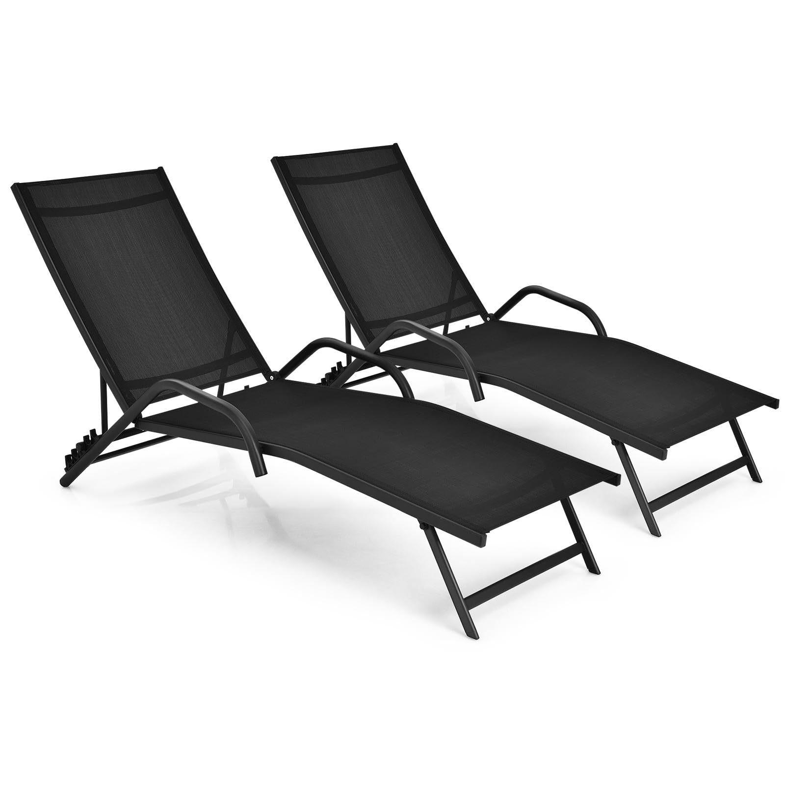 Multigot Set of 2 Sun Loungers, 5-Position Adjustable Deck Sunbed
