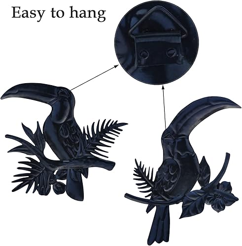 Miniatura 4 de Tuokiuhn Decoración de pared de tucán de metal, pájaro tropical, arte al aire libre