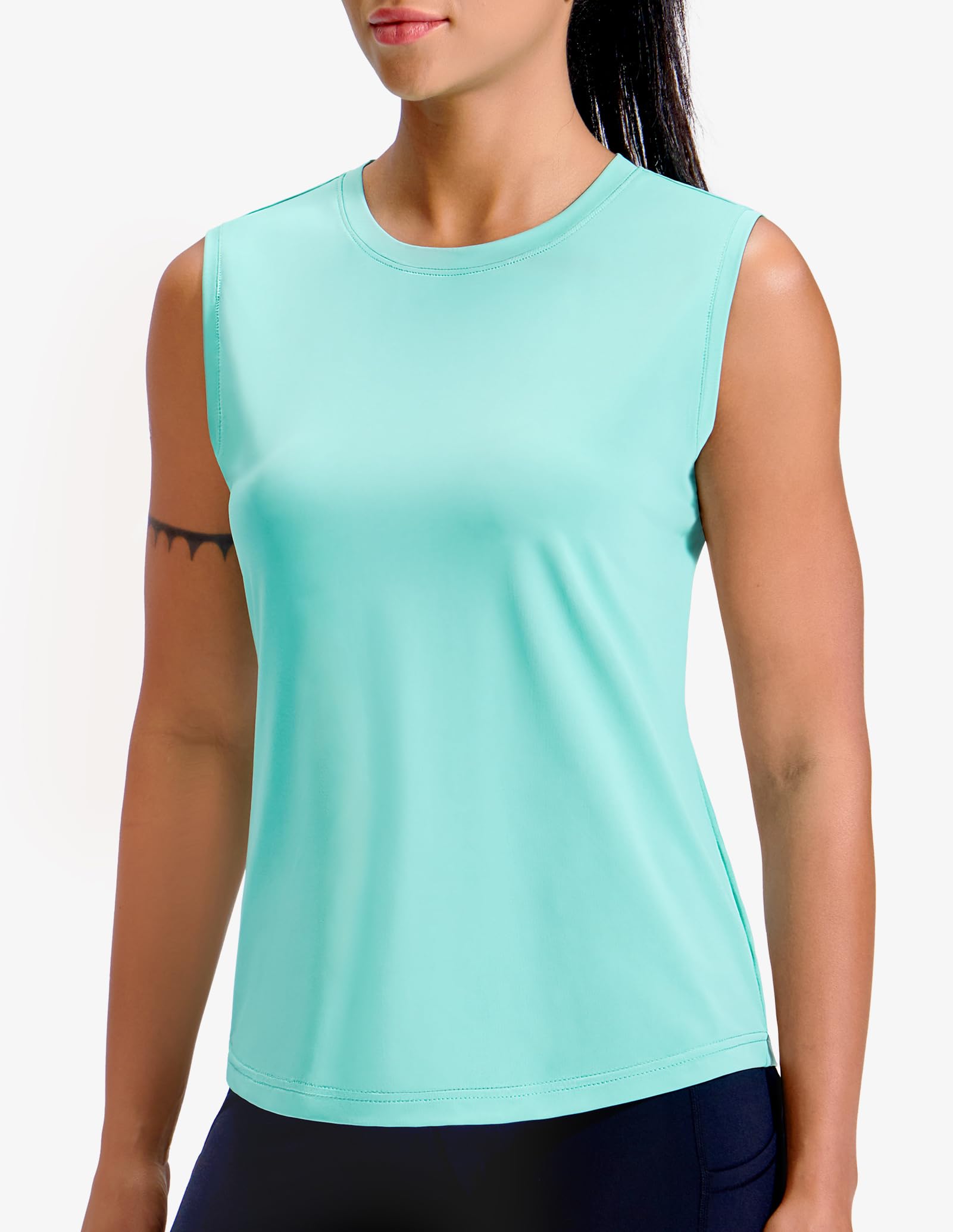 MIER Top sportivo senza maniche da donna Dry Fit Running Workout Tank Top girocollo UPF 50+ Active Tennis Palestra Yoga Tee Shirt