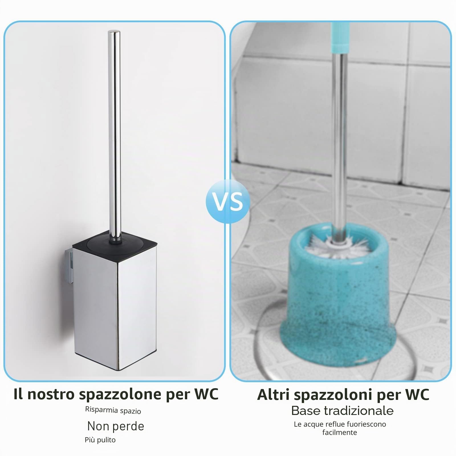 BGL Portascopino quadrato da parete in acciaio inox 304 (cromato)