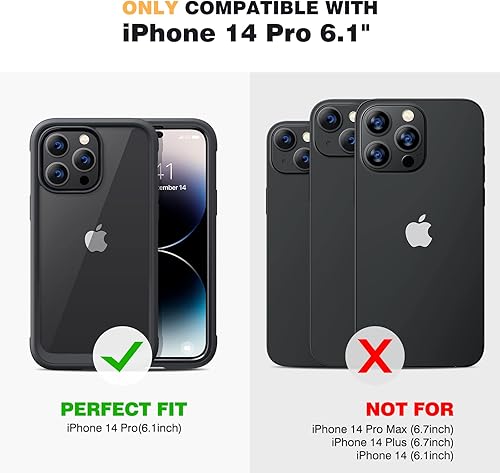 Miniatura 7 de Diaclara Funda diseñada para iPhone 14 Pro de 6.1 pulgadas, actualización 2023 Funda resistente de cuerpo completo con protector de pantalla
