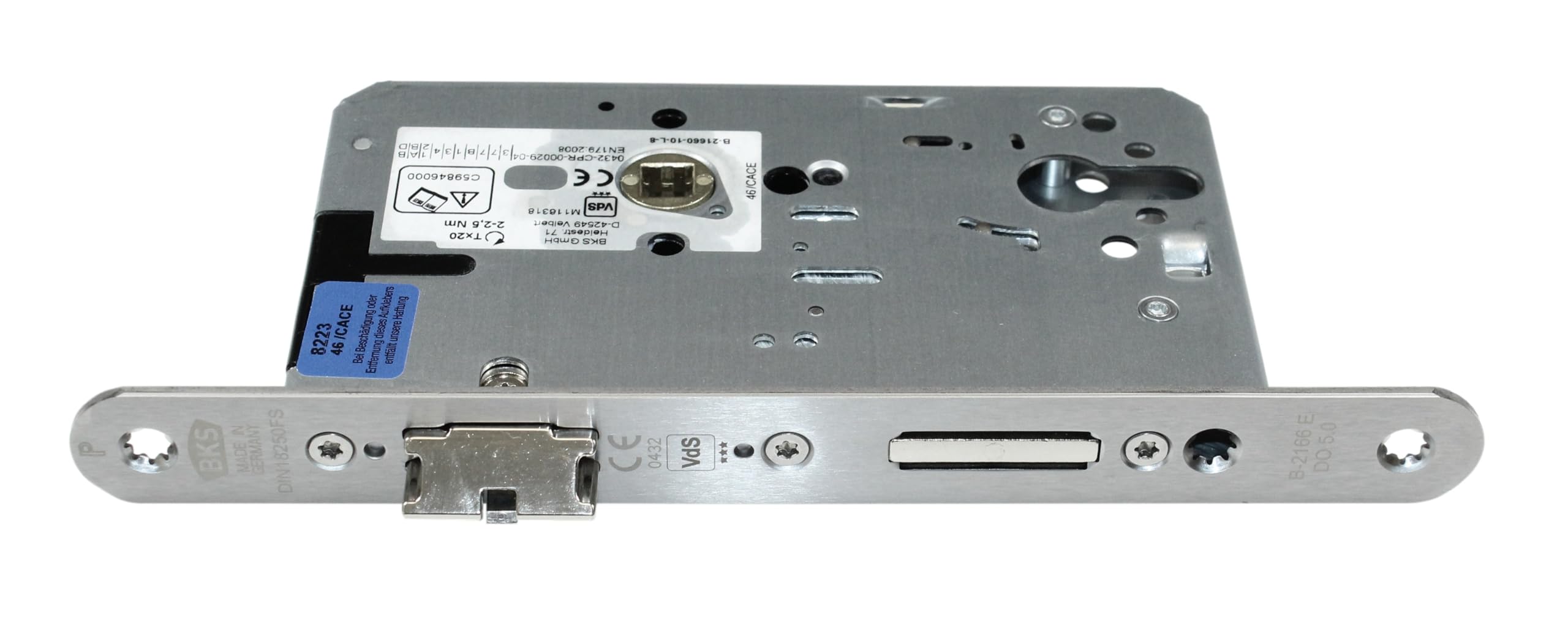 BKS Automatik FH Türschloss Panikschloss B-21660-10-L-8, Funktion E (Wechselfunktion), Dornmaß 65mm, Entfernung: 72mm, Stulp: 24x235x3mm, DIN Links/Rechts umstellbar (Dornmass: 65mm)