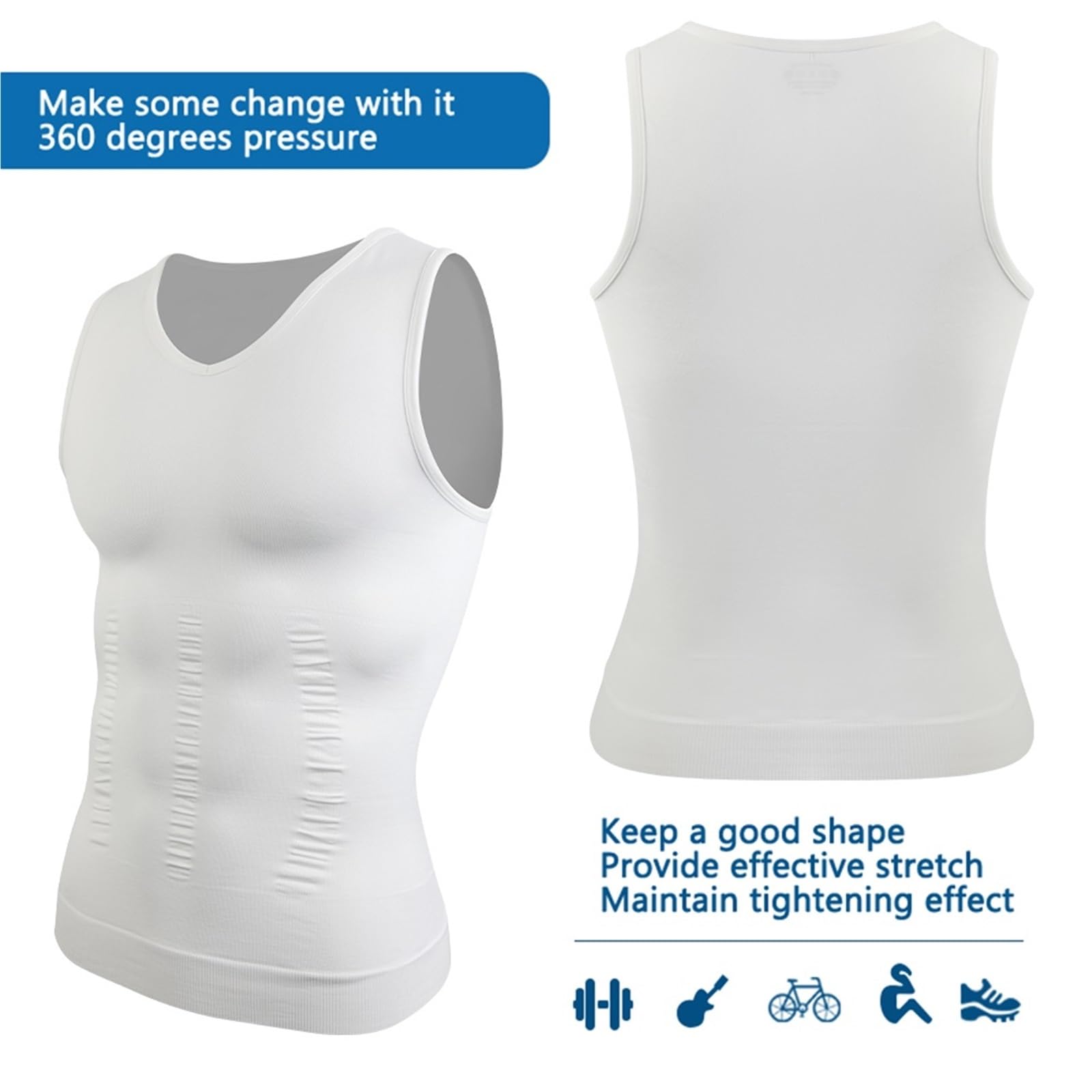 Shapewear pour Homme Lot de 2 débardeurs Compression for Homme, col en V, Gaine Amincissante, Ventre Plat